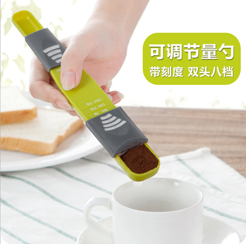 Kitchen Baking Gadget Measurement Adjustable Double Head Plastic TRP Salt Coffee Measuring Spoon With Scale
